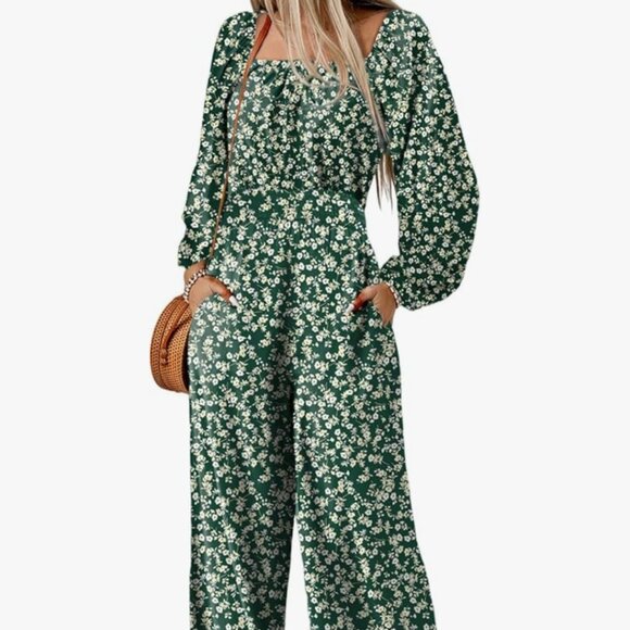 NWT Jumpsuit Size Small, Green Floral Jumpsuit - Picture 1 of 11